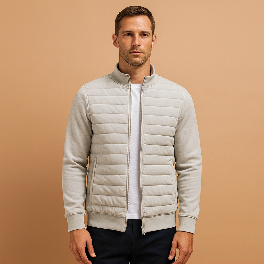 Winter jacket for men with high collar and elastic cuffs, wind-resistant and ideal for cool days, work, or casual wear.