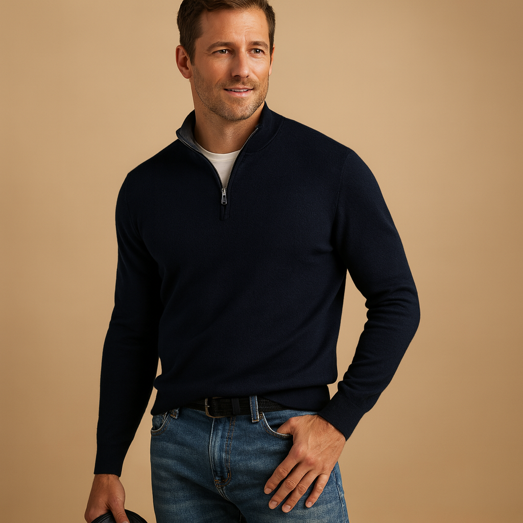Stylish zipped cardigan for men with a comfortable fit and timeless design, perfect for casual or workwear during autumn and winter.