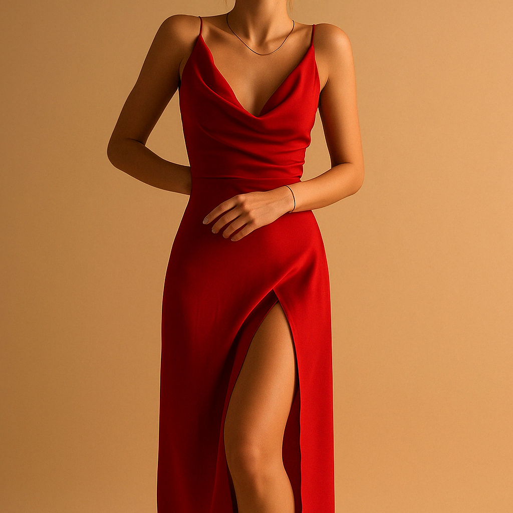 Elegant V-neck maxi dress for women with flowing fit and ankle length, perfect for weddings and formal occasions.