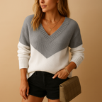 Women's elegant V-neck knitted sweater with a flattering feminine fit, perfect for casual days, office wear, or layered winter looks.