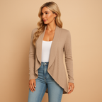 Women's long knitted cardigan with a soft texture and relaxed fit, perfect for layering, casual wear, and stylish everyday looks.