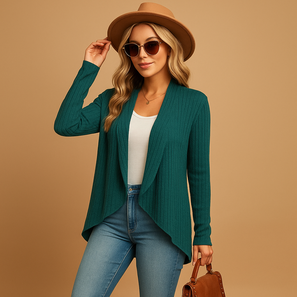 Women's long knitted cardigan with a soft texture and relaxed fit, perfect for layering, casual wear, and stylish everyday looks.