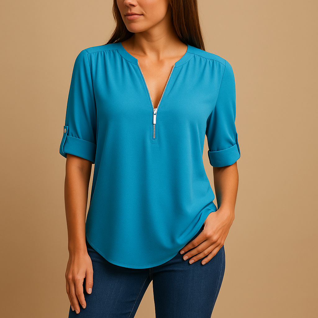 Airy V-neck blouse for women with a lightly tailored fit, suitable for work, casual outings, and stylish summer outfits.