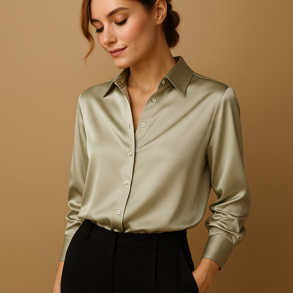 Airy V-neck blouse for women with a comfortable loose fit, suitable for work, casual outings, and formal occasions.
