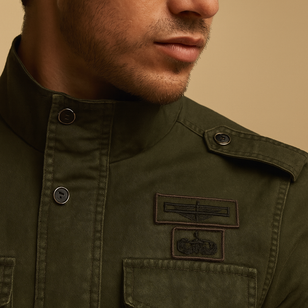 Men’s biker jacket with long sleeves and a bold design, suitable for casual outfits, everyday wear, and evening looks.