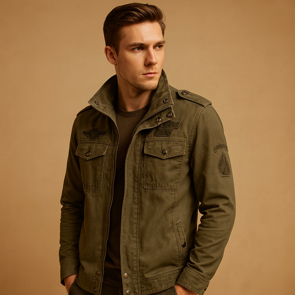 Men’s biker jacket with long sleeves and a bold design, suitable for casual outfits, everyday wear, and evening looks.