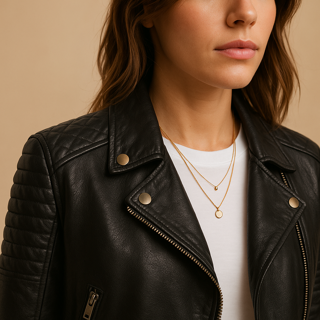 Women’s black fitted jacket with a classic collar and zipper closure, suitable for everyday wear and stylish seasonal outfits.