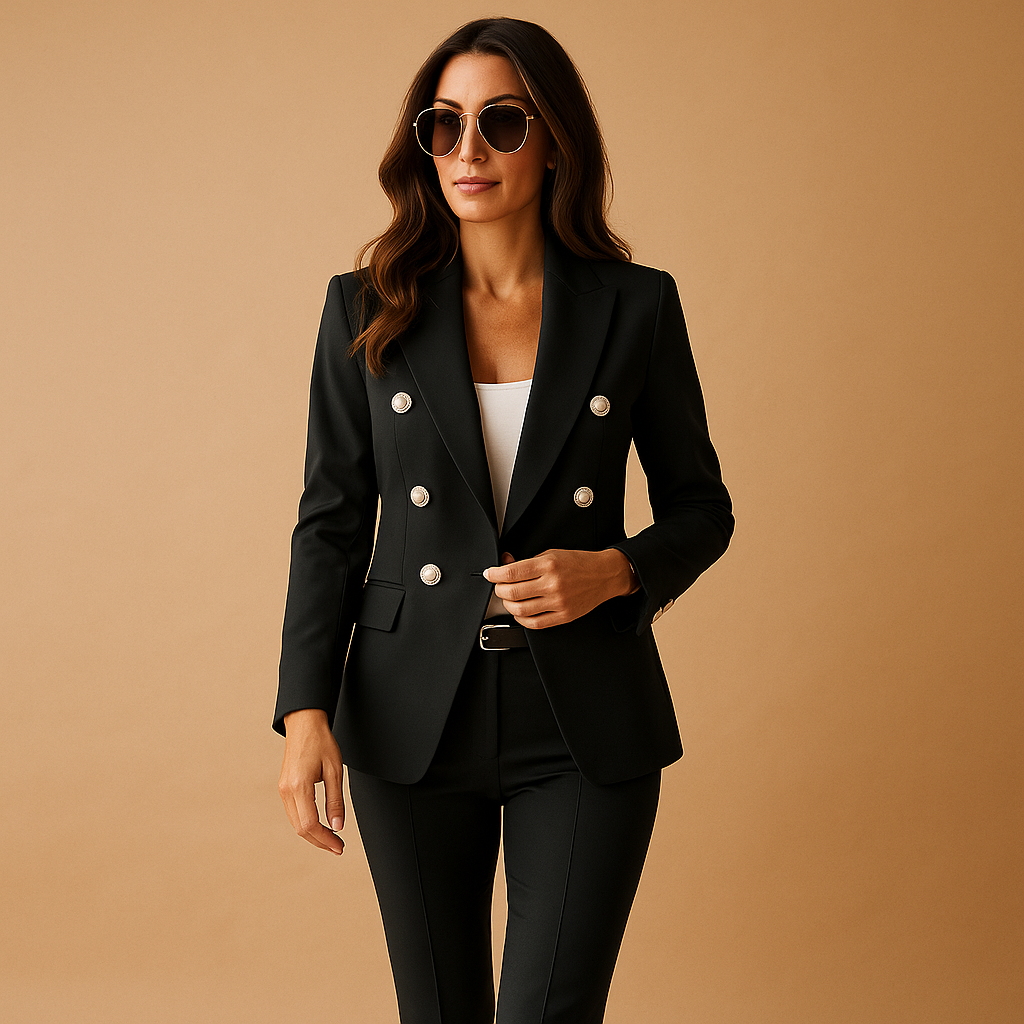 Elegant women’s blazer and pants suit with a flattering tailored fit, perfect for business meetings, office wear, or formal occasions.