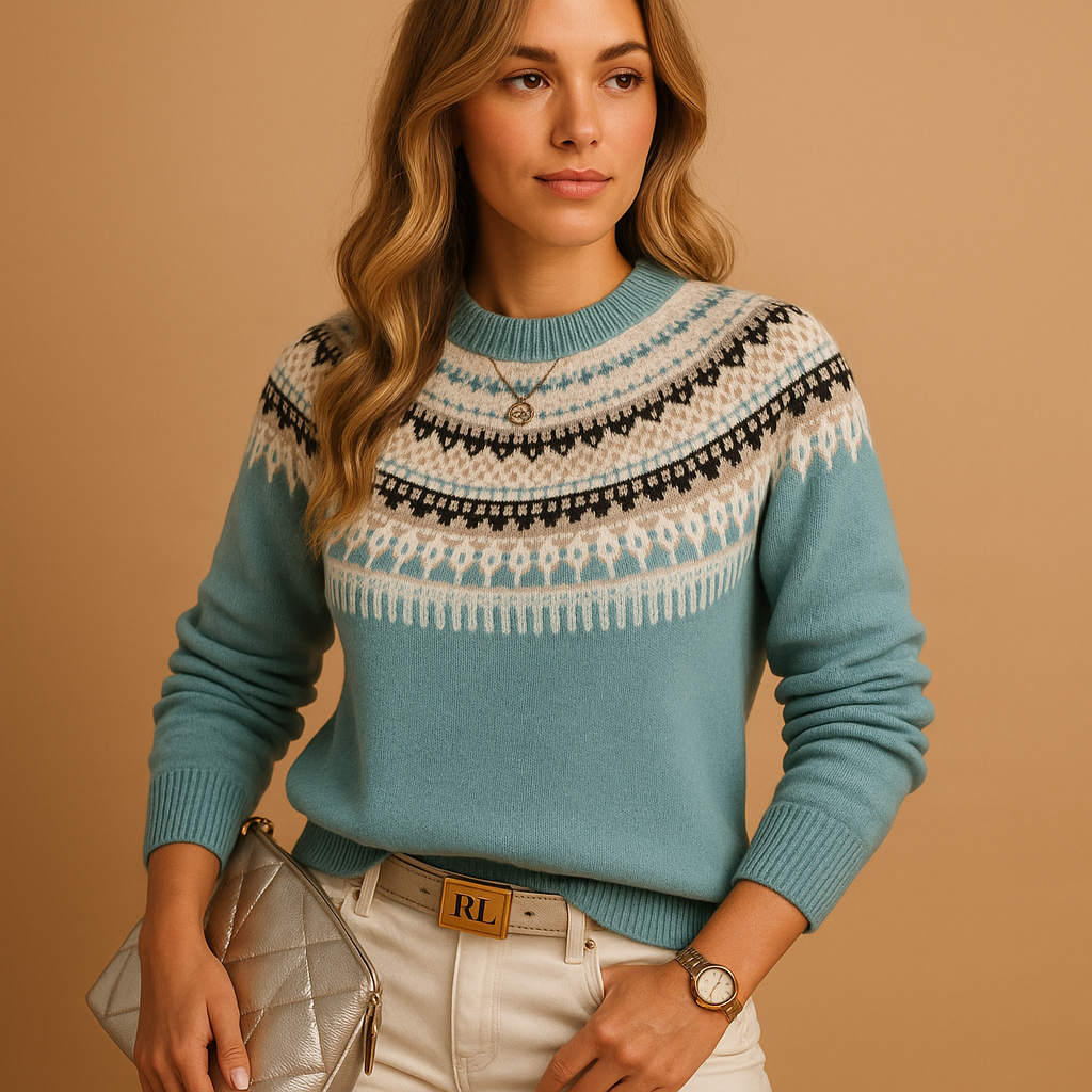 Women’s bohemian knitted sweater with breathable cotton blend, relaxed fit, boho knit pattern, and soft neckline, perfect for autumn, winter, and spring.