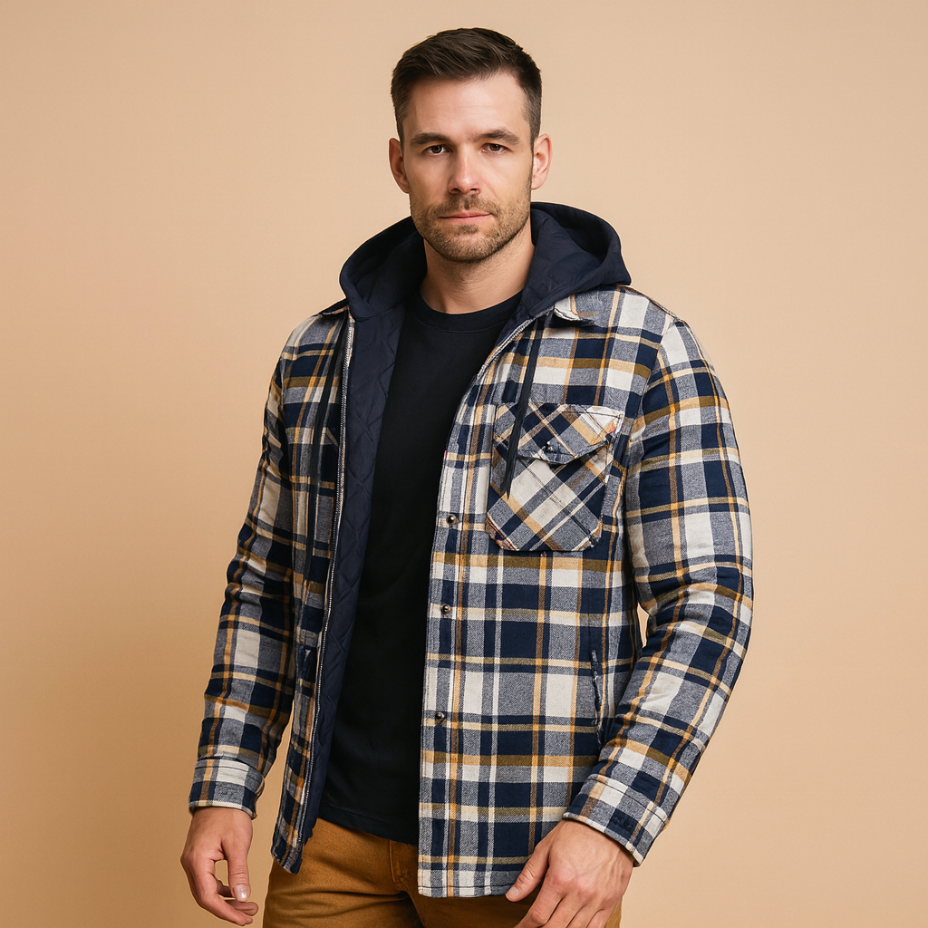 Men’s classic bomber jacket with hood, insulated and wind-resistant, perfect for casual or sporty winter outfits.