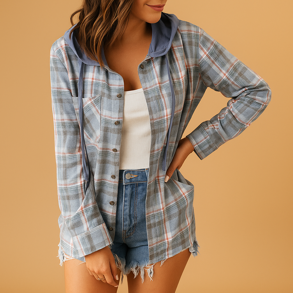 Women’s casual button-up jacket with a relaxed fit, chest pocket, and cuff button closure, suitable for everyday wear and casual streetwear.