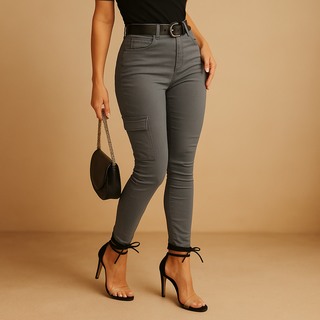 Women’s casual cargo pants with elastic ankles and side pockets, perfect for everyday wear, relaxed outfits, or chic styled looks.