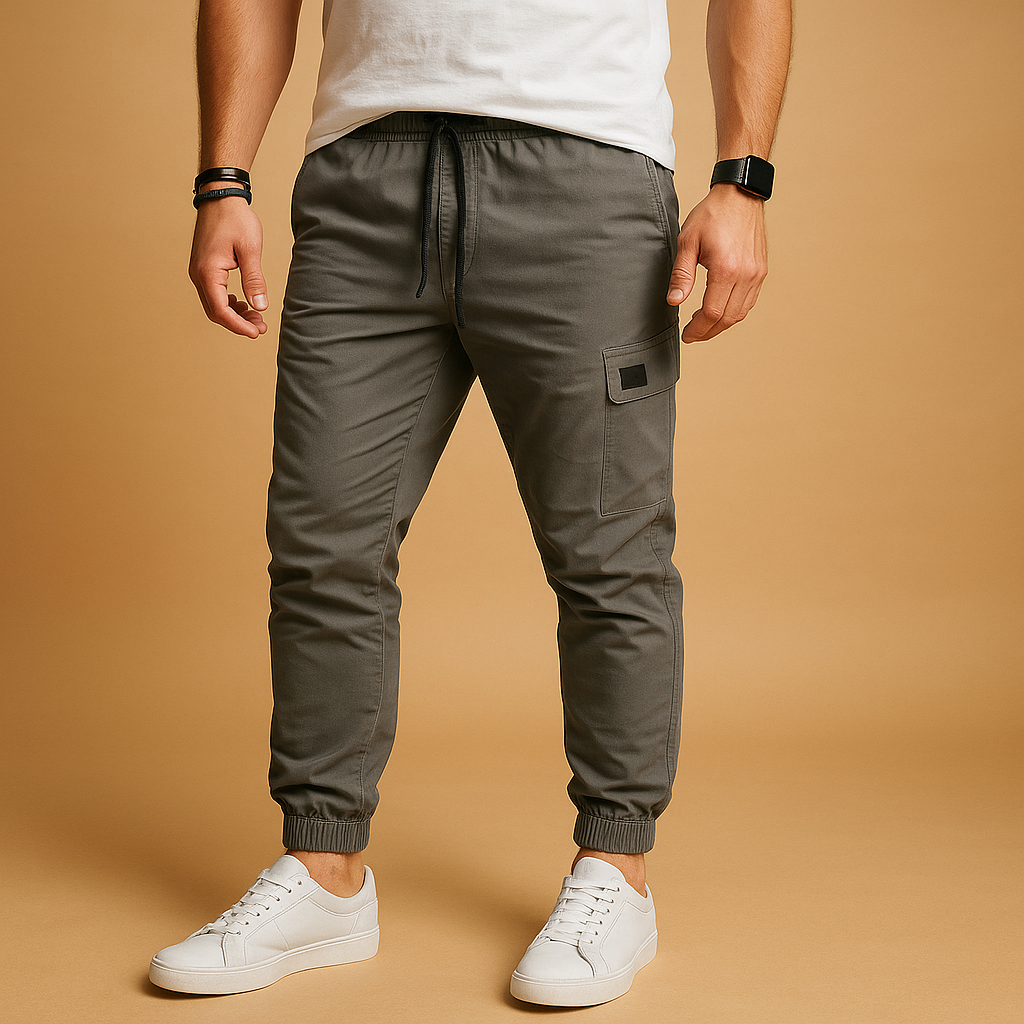 Men’s casual cargo pants with multiple pockets in black, gray, beige, and green — durable, comfortable, and perfect for everyday wear.