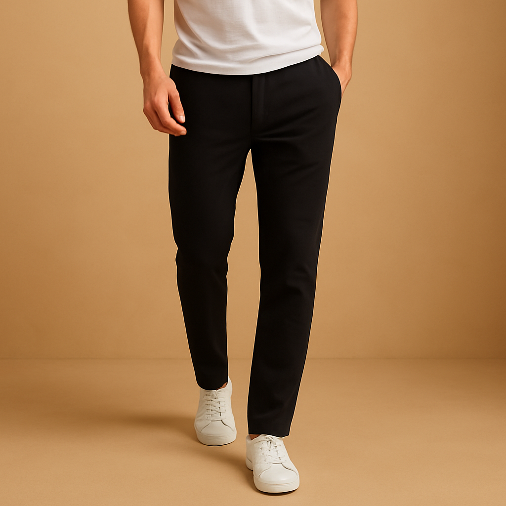 Men’s casual cotton pants with elastic waistband, made from soft breathable fabric, ideal for home, travel, or casual daily wear.