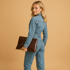 Casual denim jumpsuit for women with straight-leg design and long sleeves, ideal for daily wear and transitional seasons.