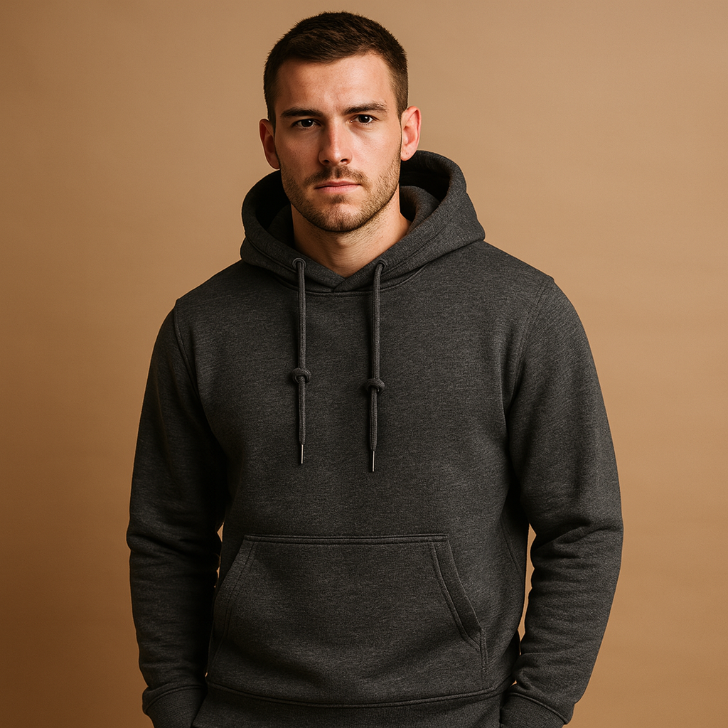 Men’s casual hoodie with adjustable hood and kangaroo pocket, made from soft fabric for everyday comfort and a sporty, versatile look.