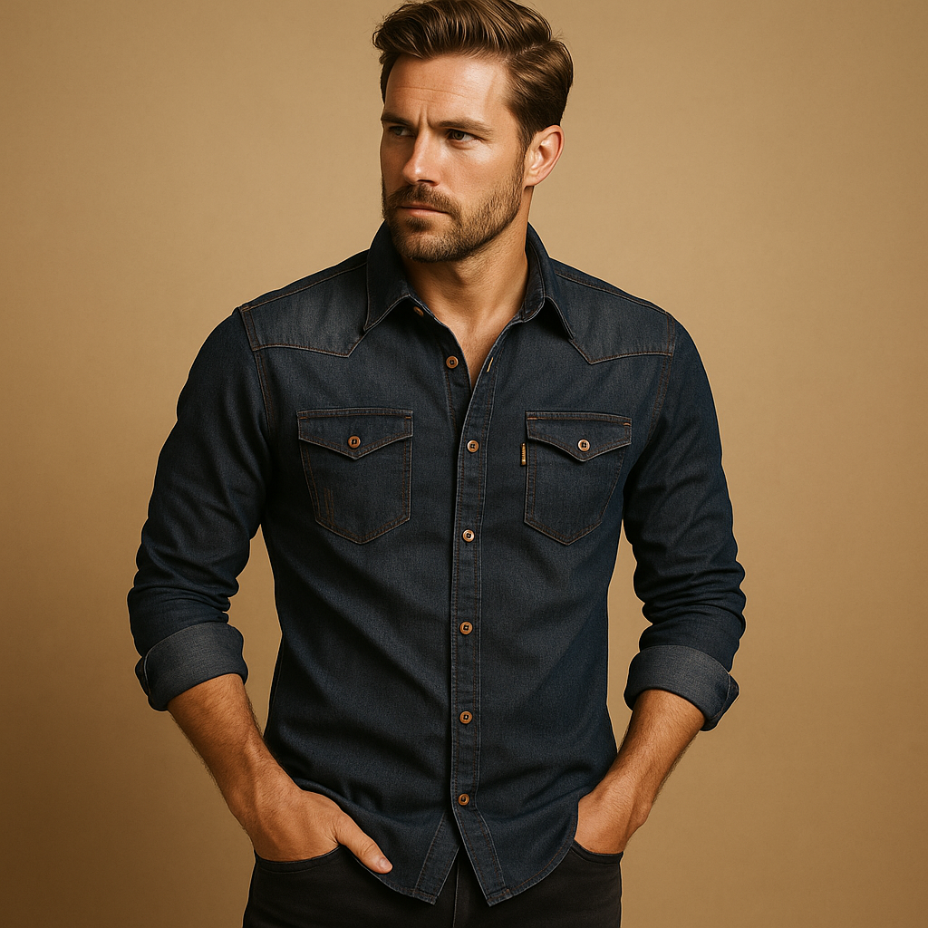 Men’s casual long sleeve cotton shirt in black and navy blue, perfect for warm days and relaxed everyday wear.