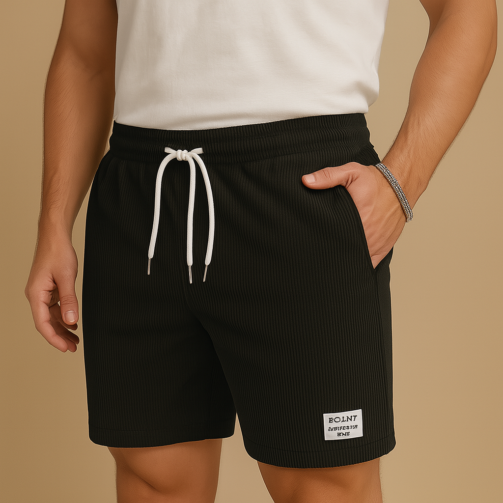 Men’s casual summer shorts with textured fabric, adjustable drawstring waist, and relaxed fit, ideal for lounging, beach days, and casual wear.