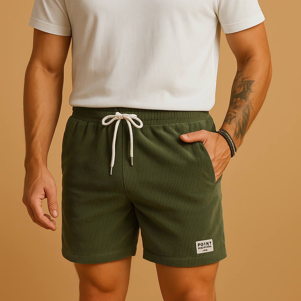 Men’s casual summer shorts with textured fabric, adjustable drawstring waist, and relaxed fit, ideal for lounging, beach days, and casual wear.