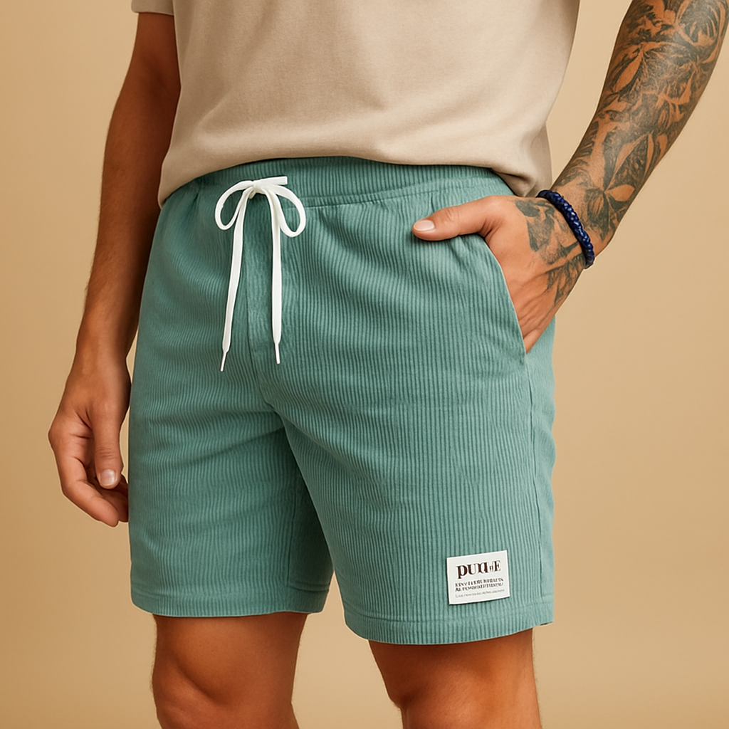Men’s casual summer shorts with textured fabric, adjustable drawstring waist, and relaxed fit, ideal for lounging, beach days, and casual wear.