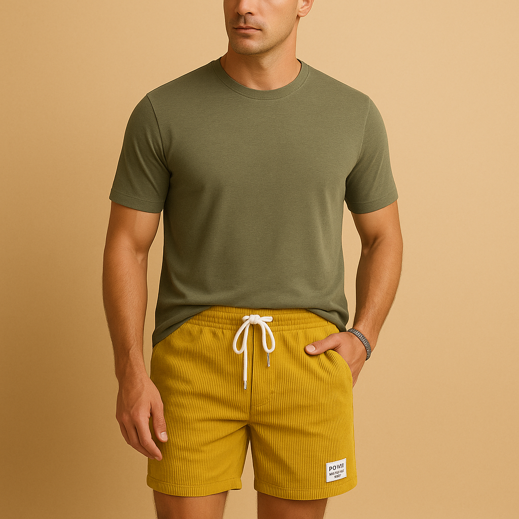 Men’s casual summer shorts with textured fabric, adjustable drawstring waist, and relaxed fit, ideal for lounging, beach days, and casual wear.