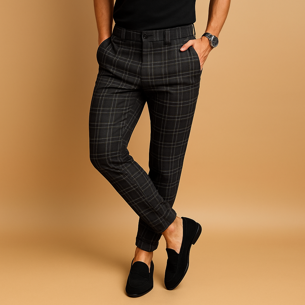 Men’s checkered casual pants with relaxed fit and soft fabric, ideal for work, daily wear, or smart casual outfits.