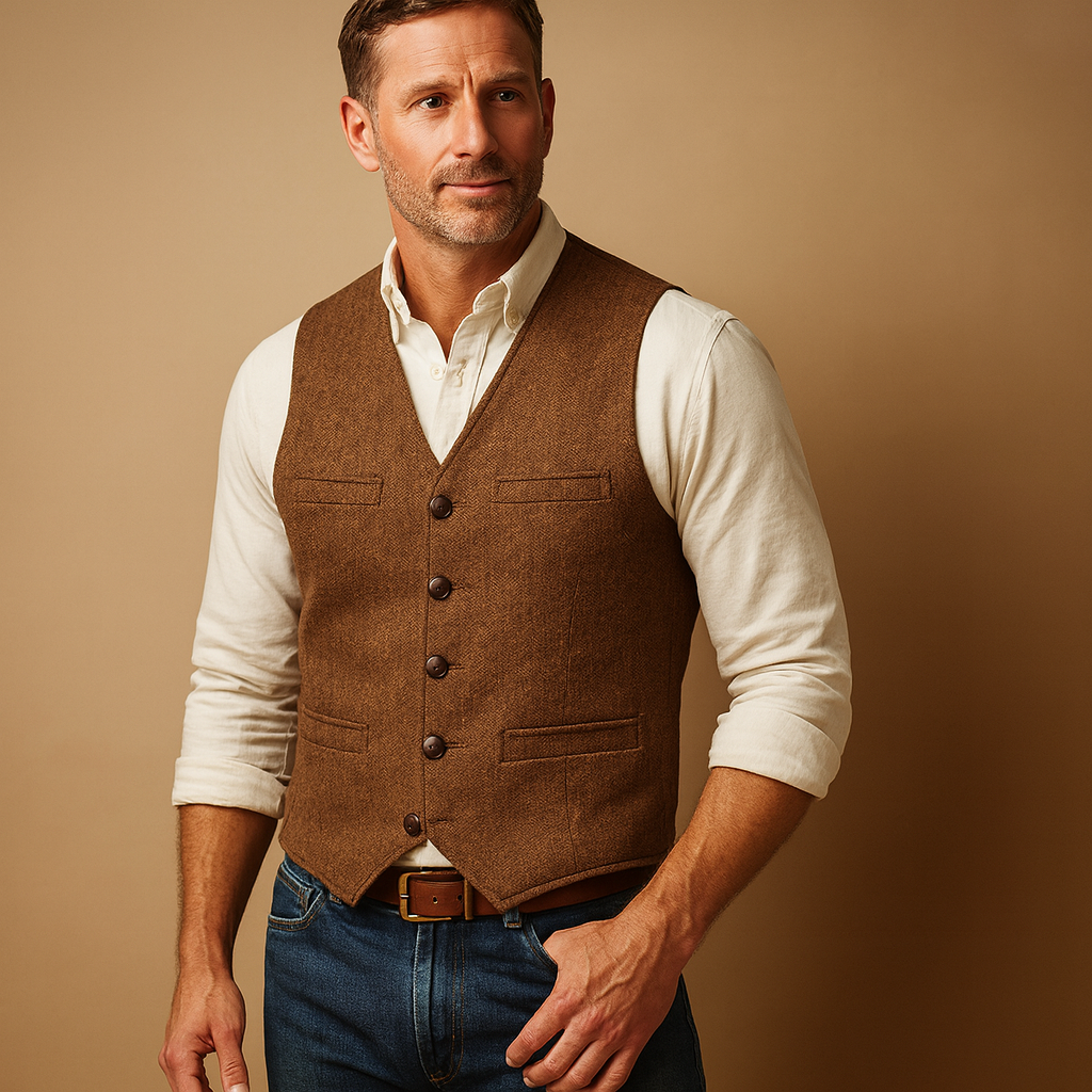 Elegant buttoned vest for men with adjustable fit and timeless design, perfect for formal and casual wear in autumn and winter.
