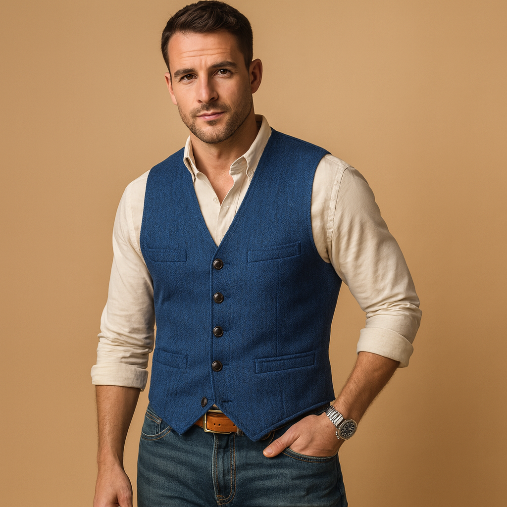 Elegant buttoned vest for men with adjustable fit and timeless design, perfect for formal and casual wear in autumn and winter.