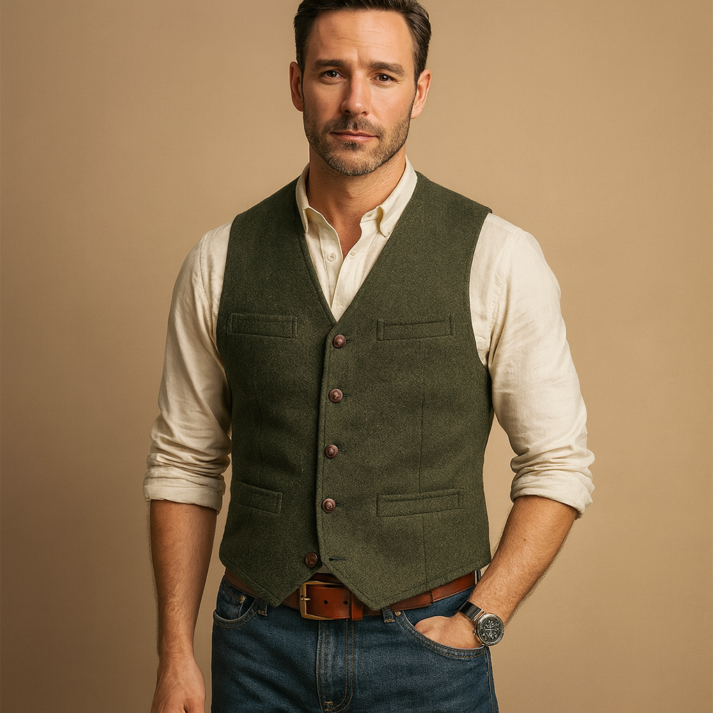 Elegant buttoned vest for men with adjustable fit and timeless design, perfect for formal and casual wear in autumn and winter.