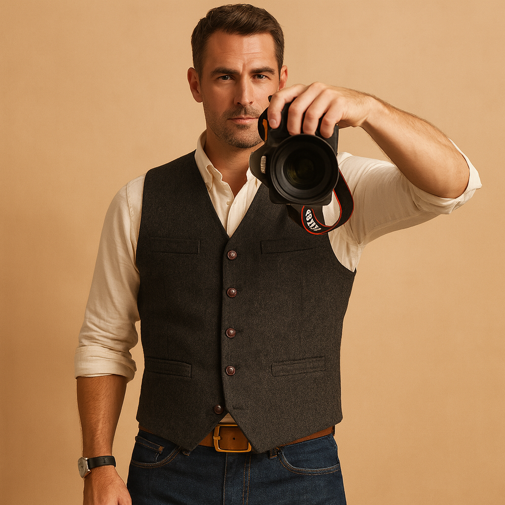 Elegant buttoned vest for men with adjustable fit and timeless design, perfect for formal and casual wear in autumn and winter.