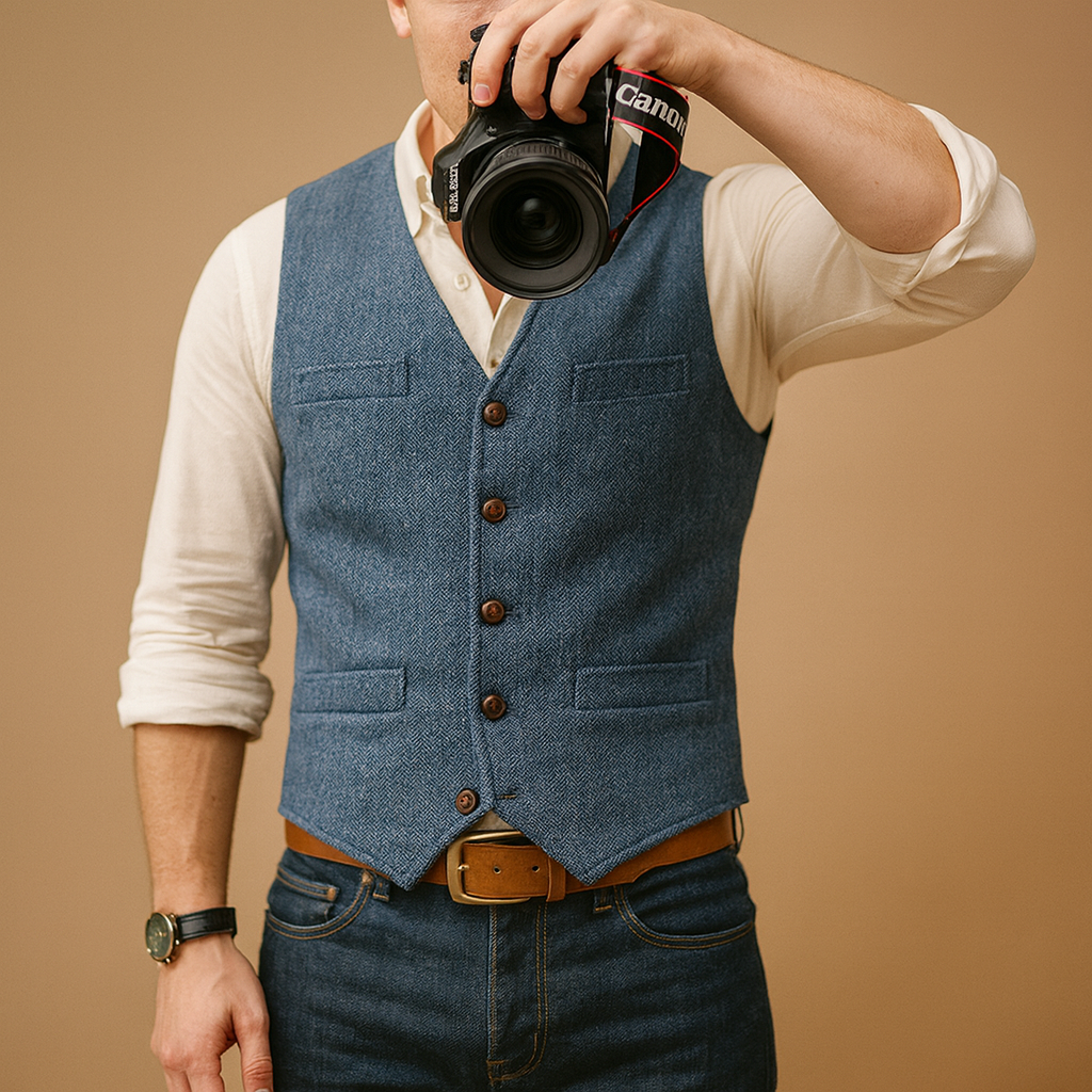 Elegant buttoned vest for men with adjustable fit and timeless design, perfect for formal and casual wear in autumn and winter.
