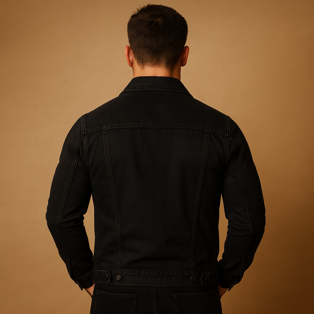 Men’s classic denim jacket with button closure, chest and side pockets, ideal for daily wear or cool summer evenings.