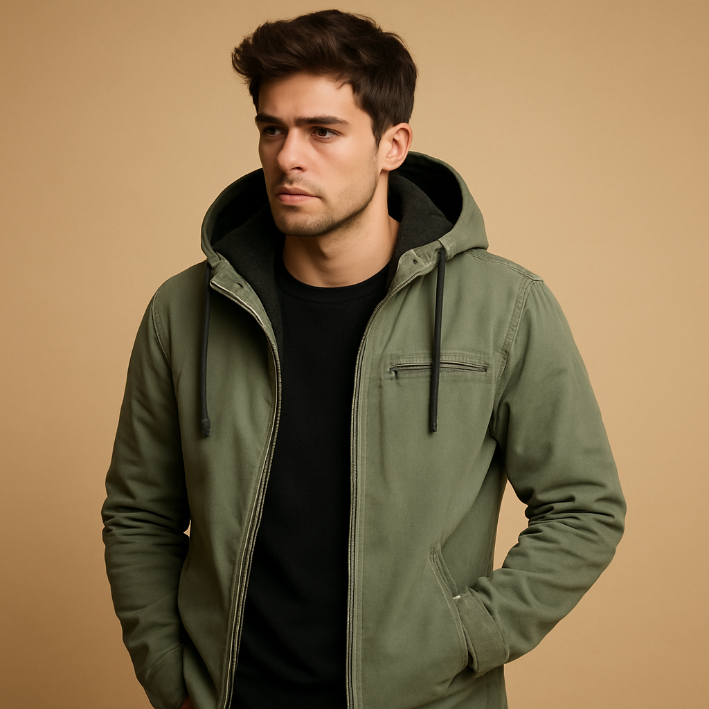 Men’s classic hooded zip up sweatshirt with a relaxed fit, soft inner lining, and full zipper, suitable for everyday wear in cooler weather.