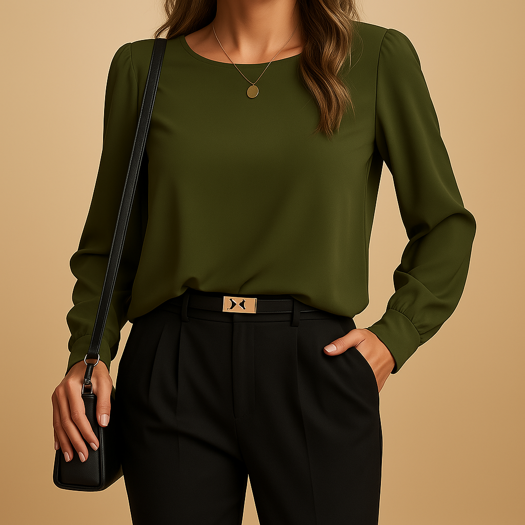 Classic long sleeve blouse for women with a comfortable fit, suitable for work, daily wear, and elegant autumn outfits.