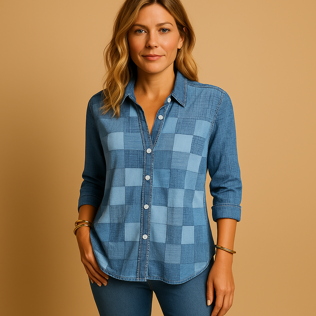 Women’s classic plaid blouse with a relaxed fit and breathable design, suitable for everyday wear and semi-formal occasions.