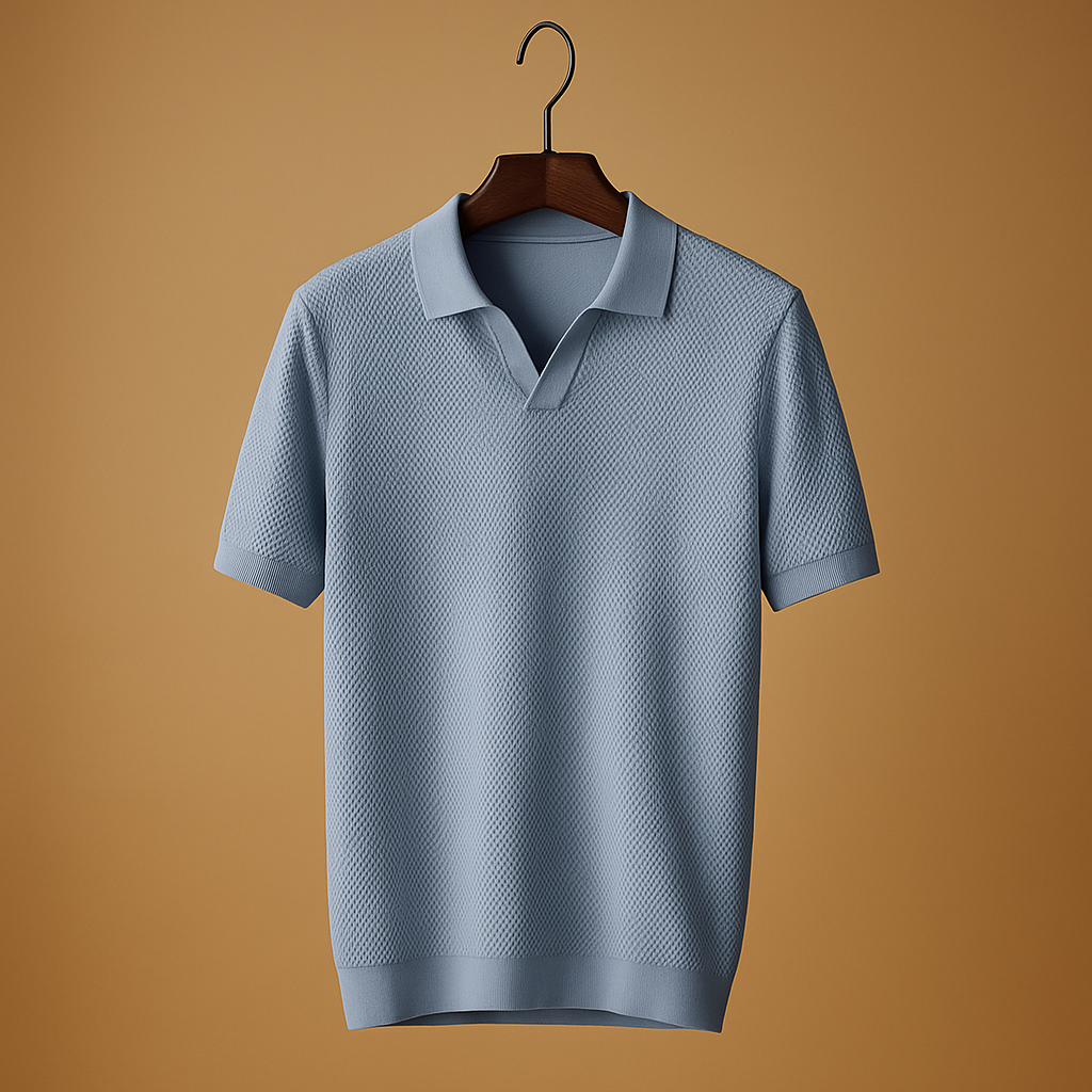 Men’s classic slim fit polo shirt with collar and button closure, ideal for work, leisure, and semi-formal occasions.