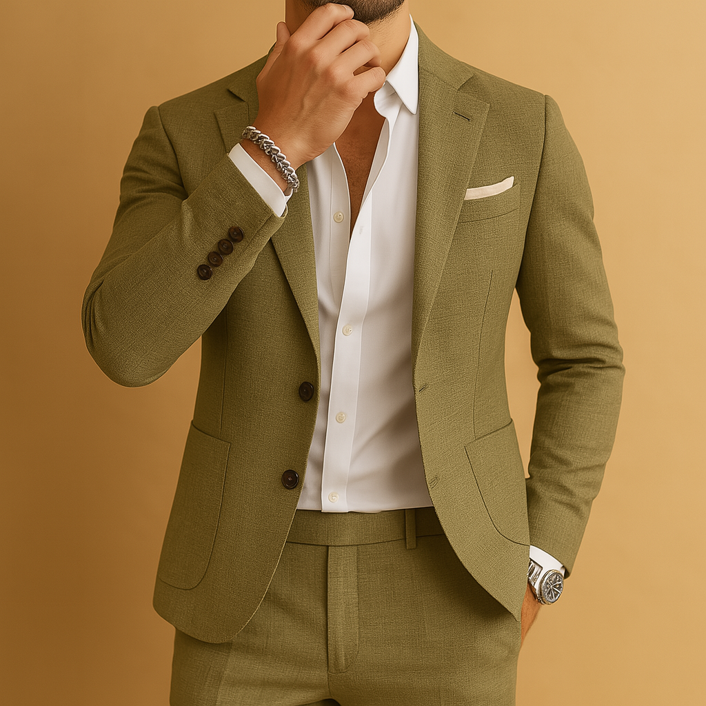 Men’s classic slim-fit suit with breathable fabric, perfect for formal occasions, business meetings, or everyday elegant wear.