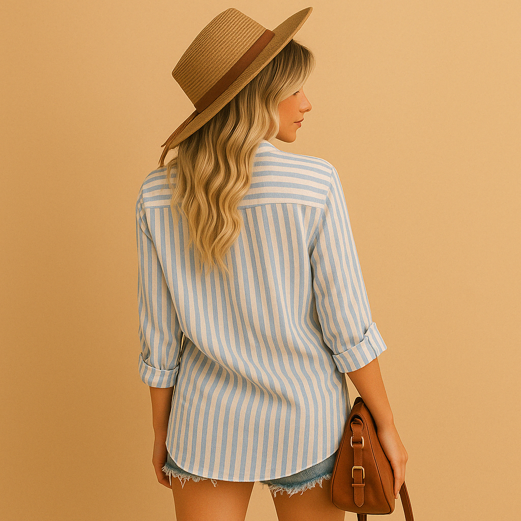 Classic striped blouse for women with a tailored comfortable fit, suitable for work, everyday outfits, and casual to formal occasions.