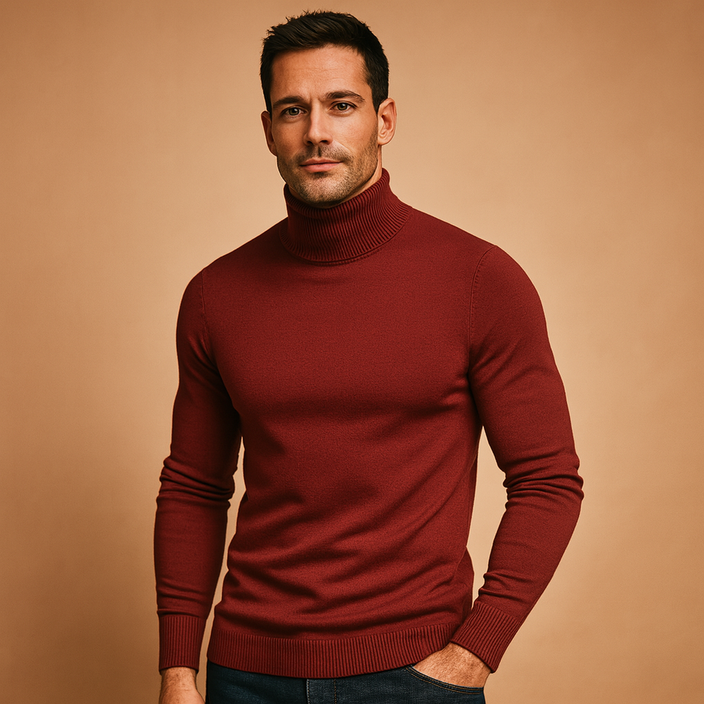 Elegant turtleneck sweater for men with a slim fit and classic design, perfect for work, casual days, or formal occasions in autumn and winter.