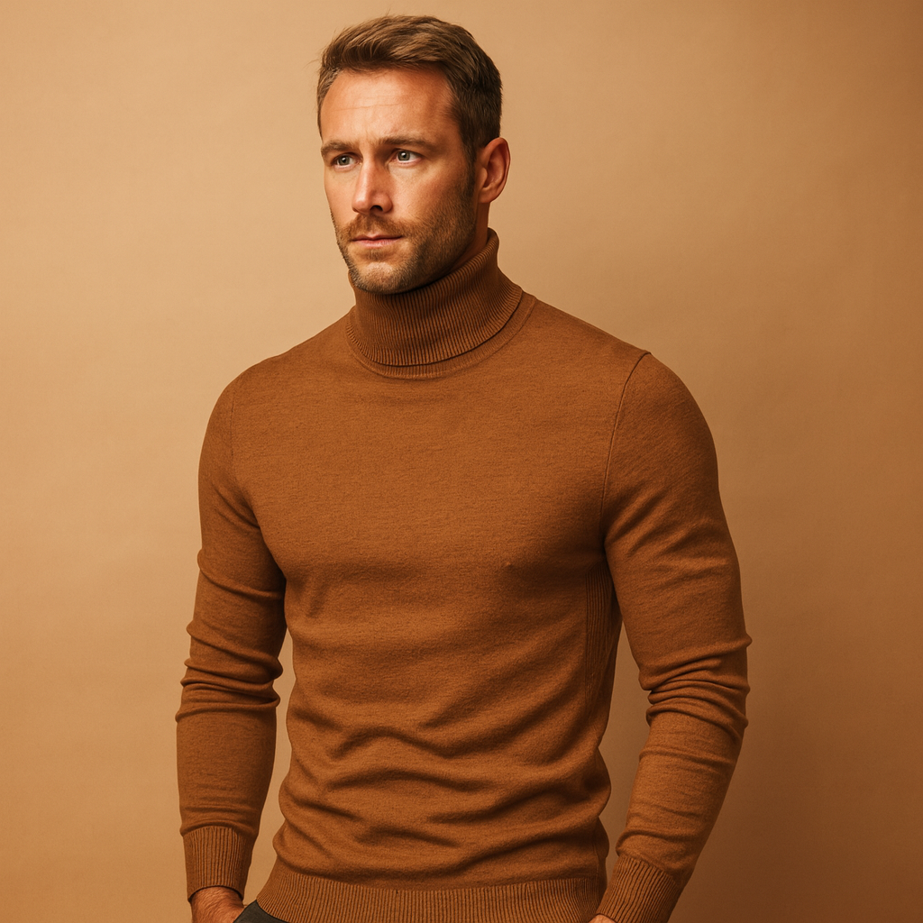 Elegant turtleneck sweater for men with a slim fit and classic design, perfect for work, casual days, or formal occasions in autumn and winter.