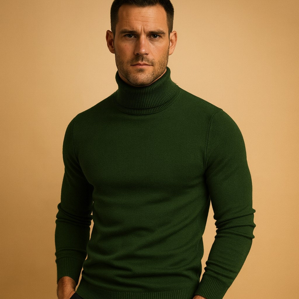Elegant turtleneck sweater for men with a slim fit and classic design, perfect for work, casual days, or formal occasions in autumn and winter.
