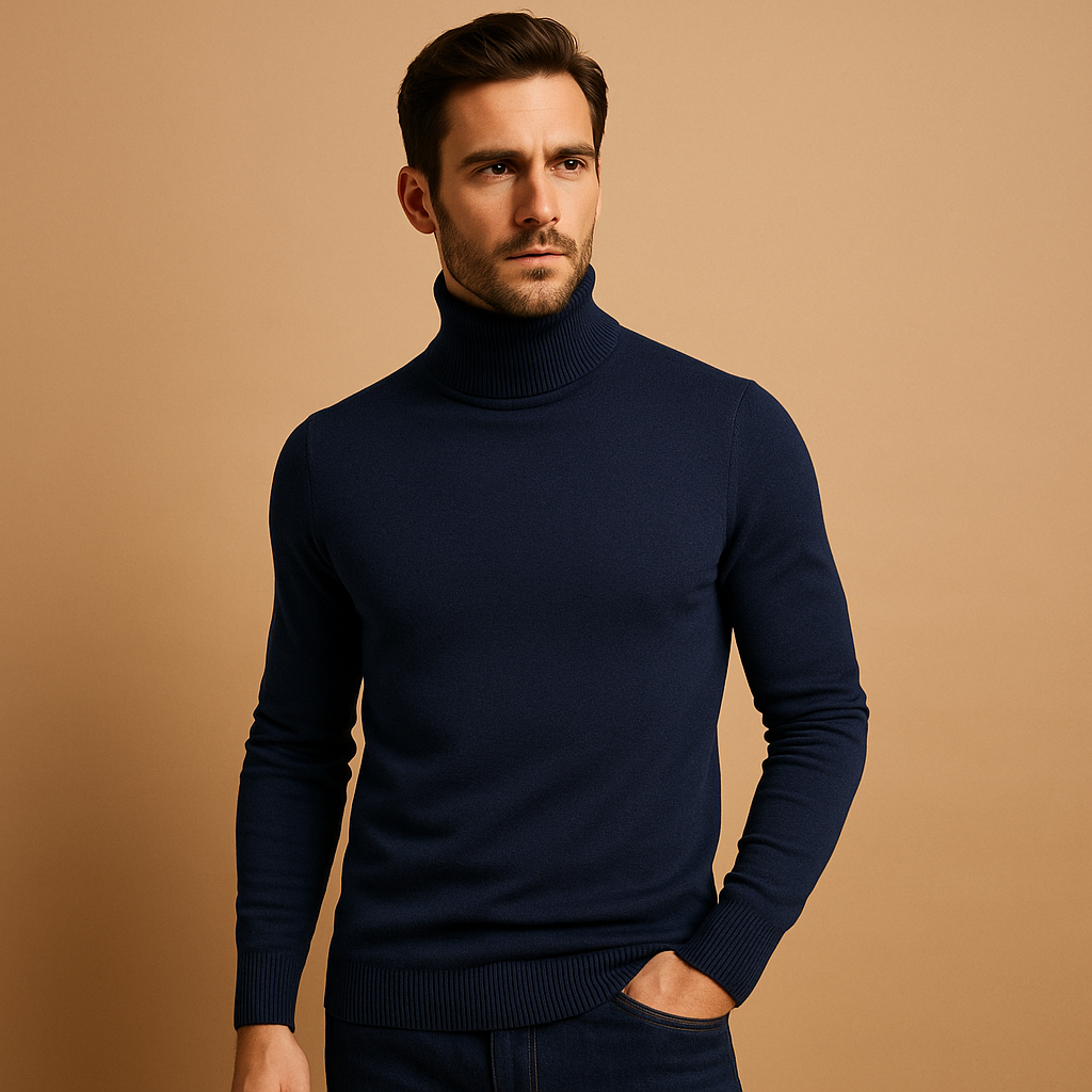 Elegant turtleneck sweater for men with a slim fit and classic design, perfect for work, casual days, or formal occasions in autumn and winter.