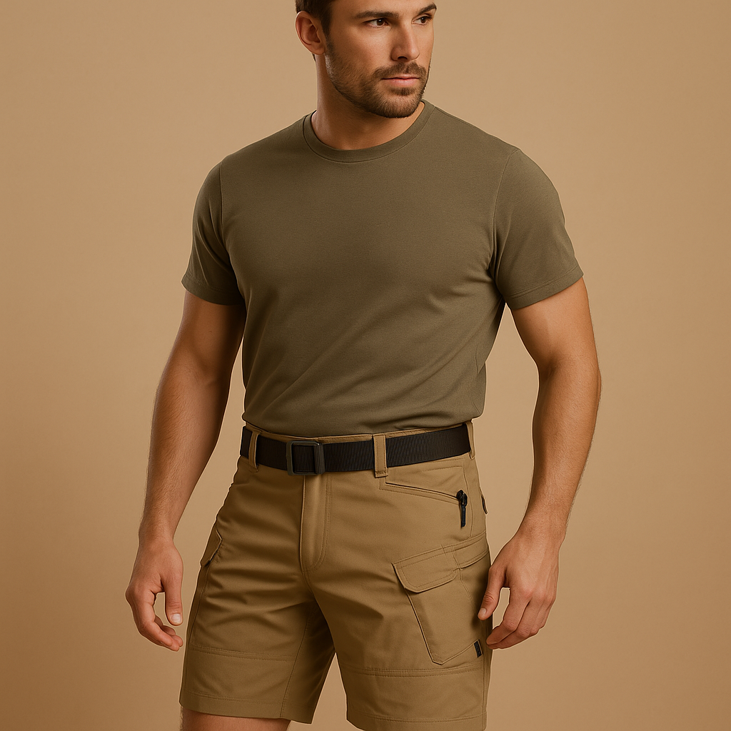 Men’s comfortable cargo shorts made from a soft cotton blend with multiple pockets, designed for outdoor adventures and everyday comfort.