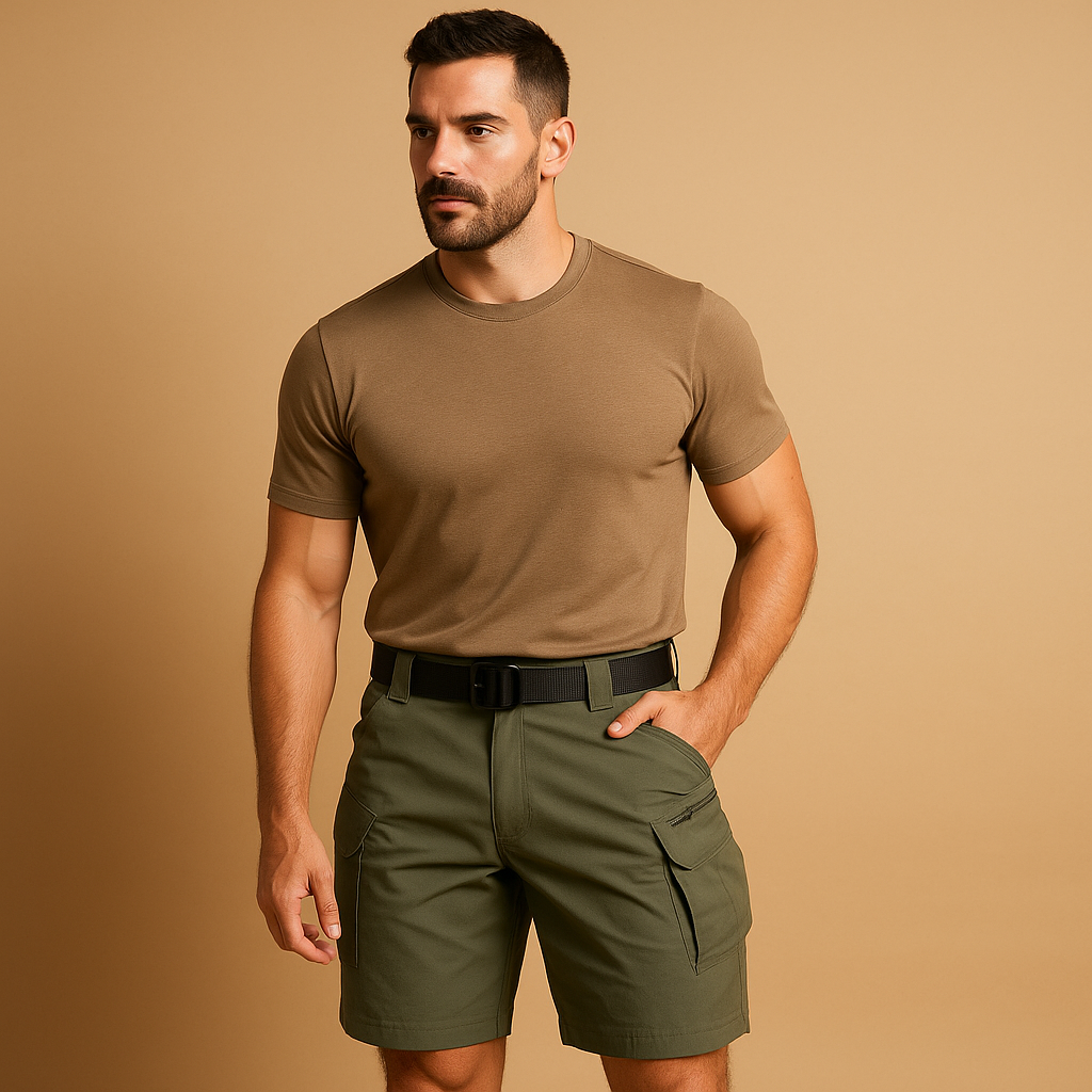 Men’s comfortable cargo shorts made from a soft cotton blend with multiple pockets, designed for outdoor adventures and everyday comfort.