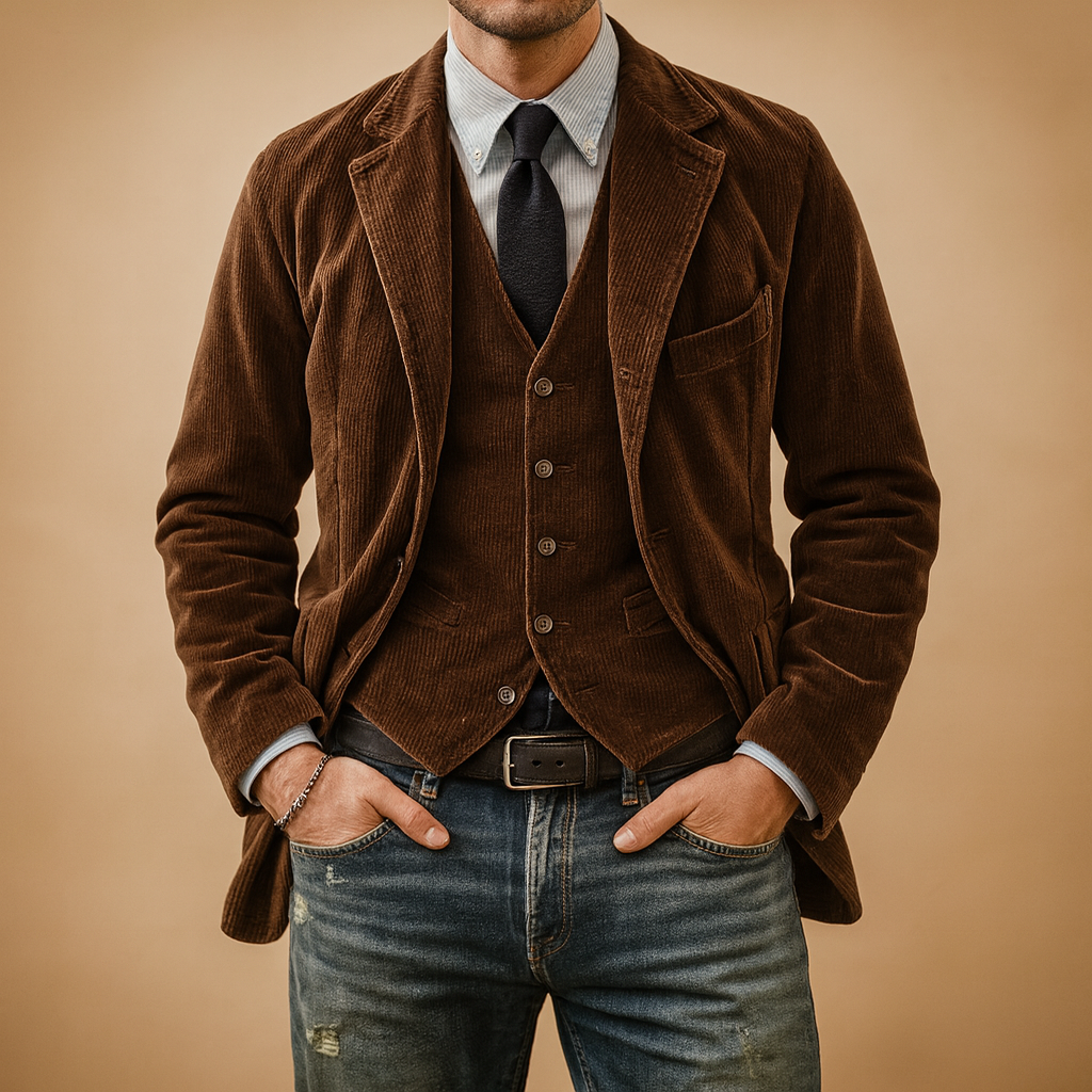 Stylish corduroy jacket for men with a comfortable fit and retro design, perfect for casual and formal wear in autumn and winter.