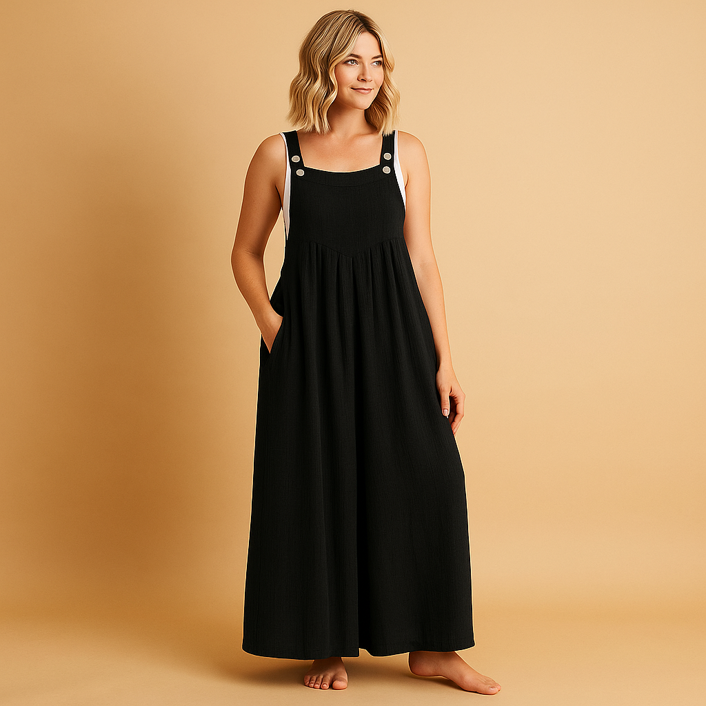 Women’s cotton overall jumpsuit with adjustable straps and loose fit, ideal for summer outings, errands, and casual wear.