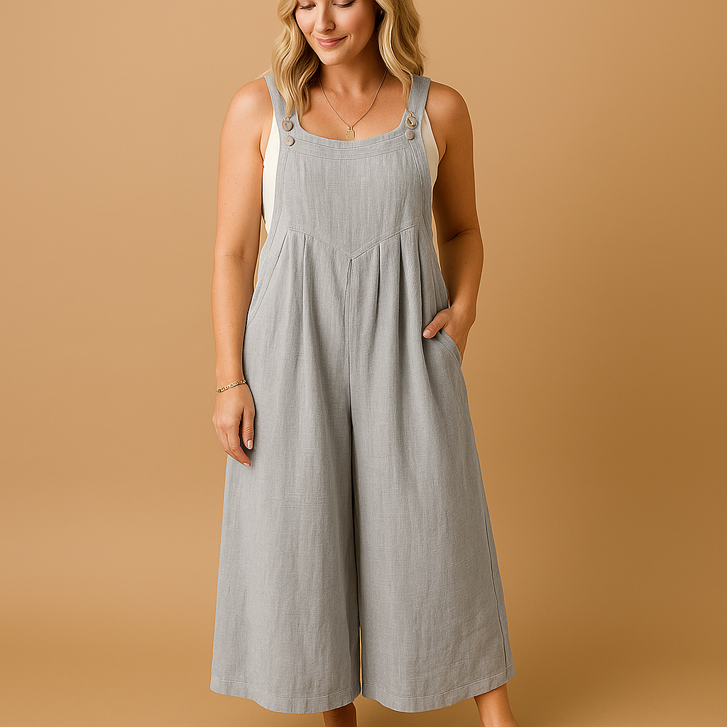 Women’s cotton overall jumpsuit with adjustable straps and loose fit, ideal for summer outings, errands, and casual wear.