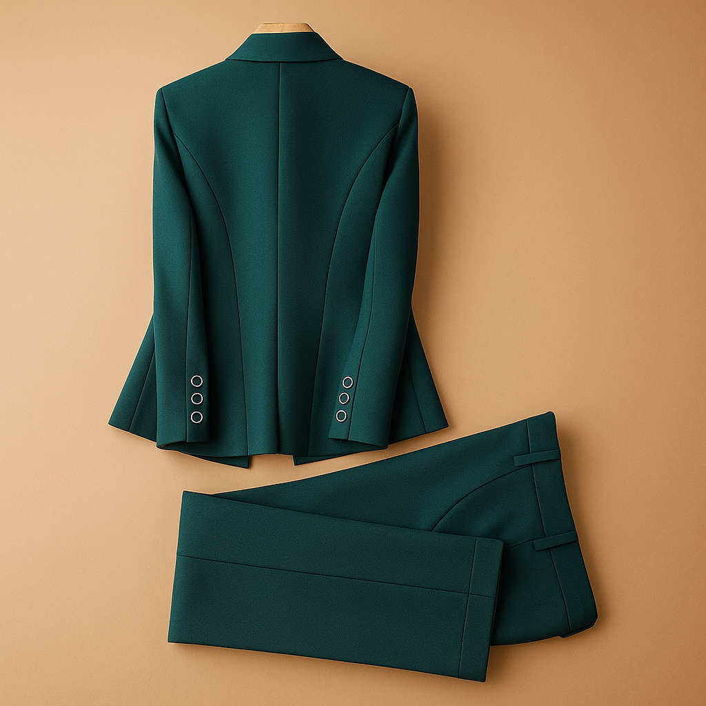 Women’s elegant blazer and trousers set with a tailored fit, perfect for business meetings, workdays, or formal occasions.