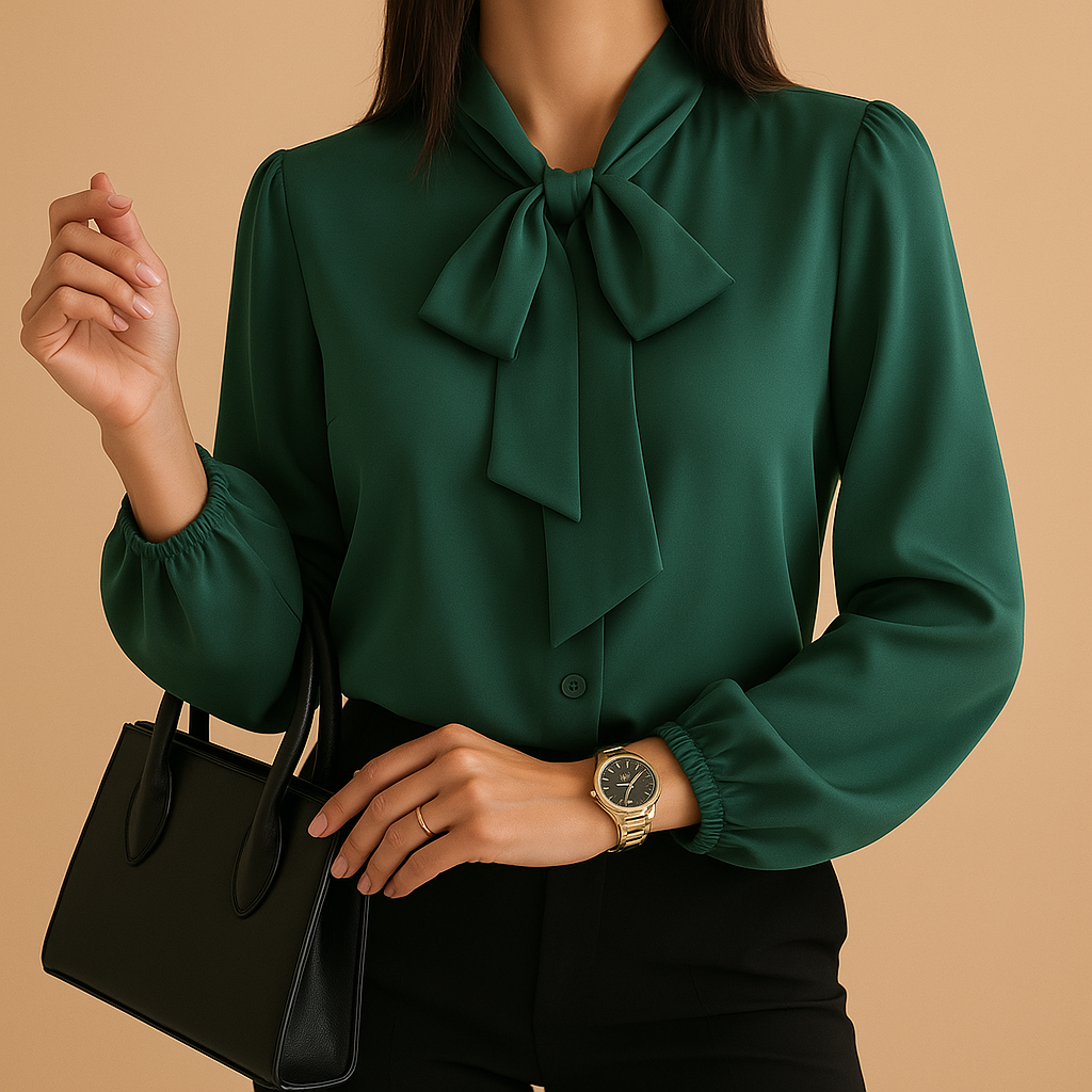 Women’s elegant bow tie blouse with a lightweight, soft feel and loose flattering fit, suitable for office wear, dinners, and casual chic outfits.