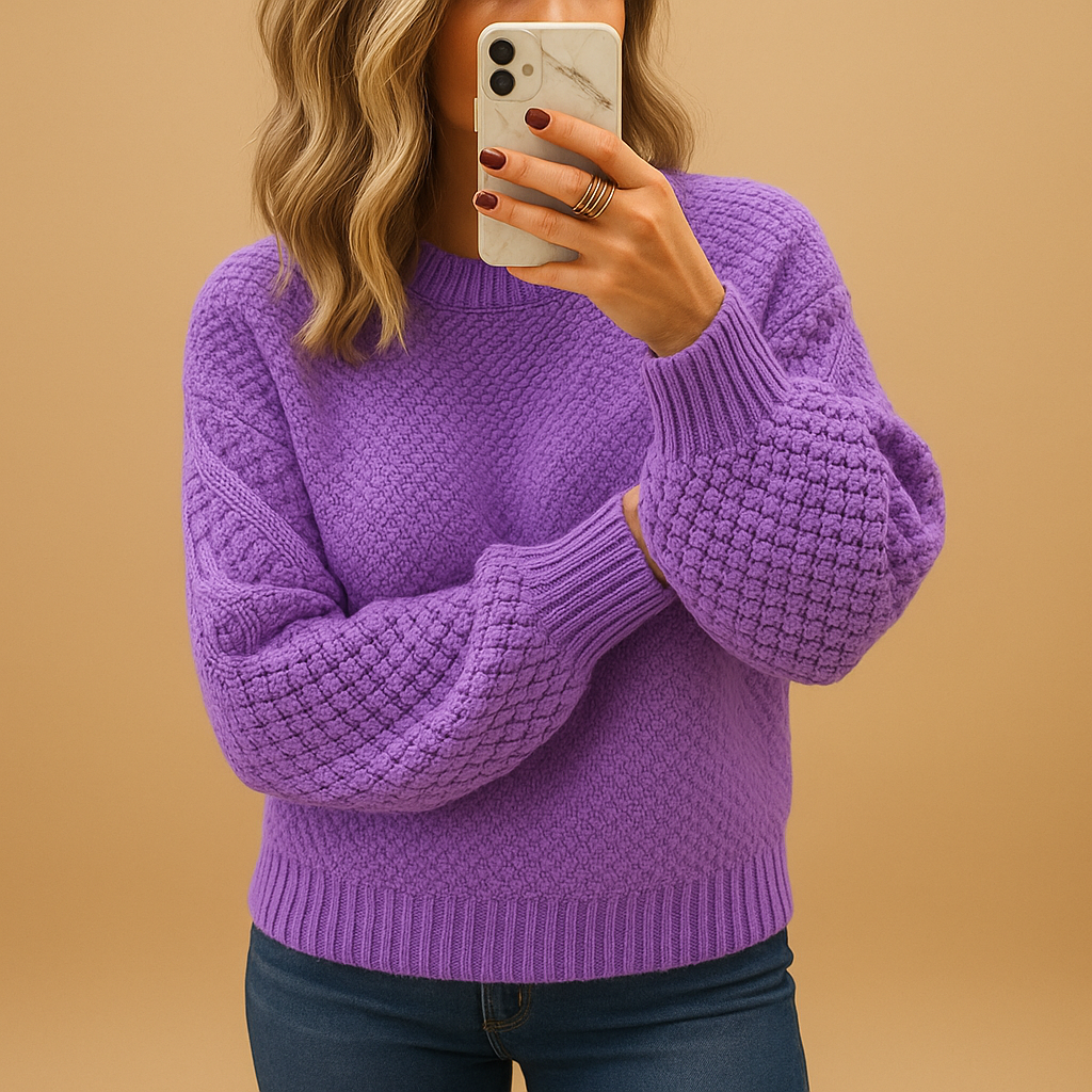 Elegant knit sweater for women with comfortable fit, soft warm fabric, and timeless style. Ideal for casual wear or formal occasions in autumn and winter.